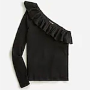 Ladies XS J Crew One Shoulder Black Ruffle Neck Top